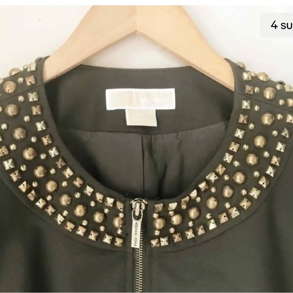 MICHAEL MICHAEL KORS Studded Moto Jacket Blazer Olive Women's Size Petite. S - Picture 4 of 7